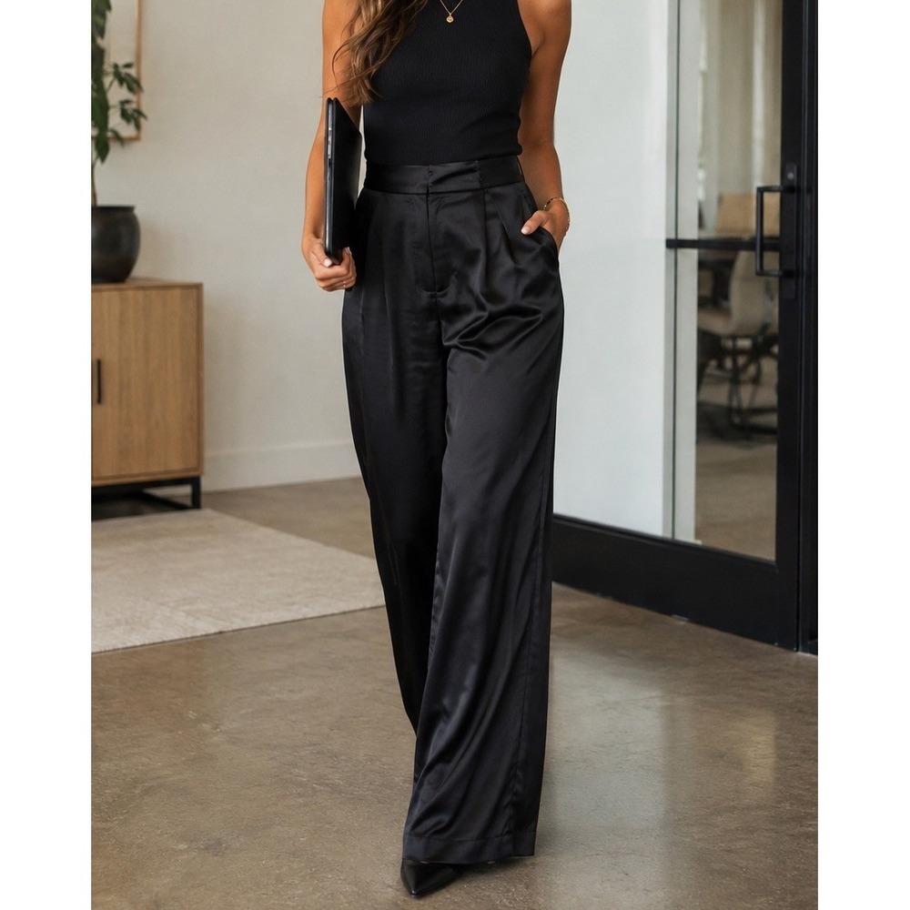 Abercrombie & Fitch High Rise Satin Palazzo Wide Leg Black Pants Womens 2 / 26
